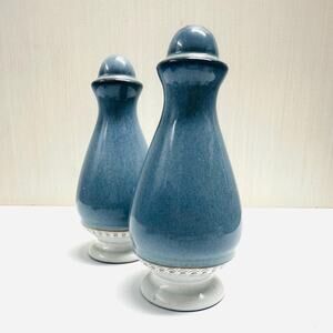 Vintage Denby Langley Castile Blue Salt Pepper Shaker Set Stoneware